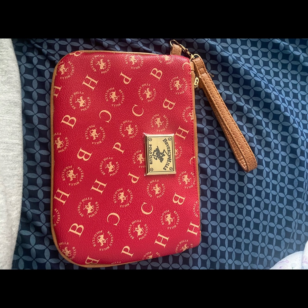 Red and gold wrist bag